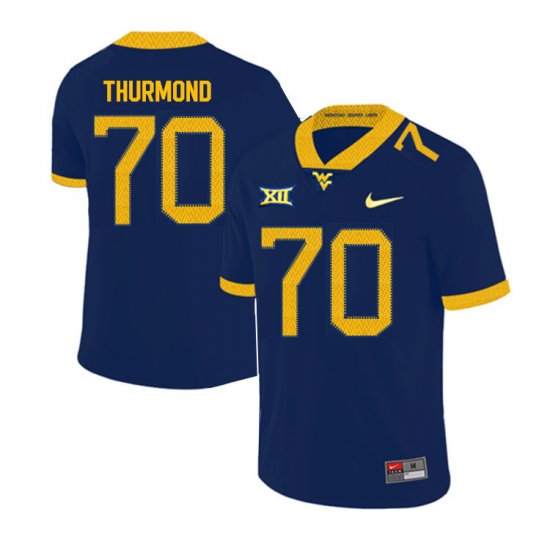 Men's West Virginia Mountaineers NCAA #70 Tyler Thurmond Navy Authentic Nike 2019 Stitched College Football Jersey VI15X20ZF